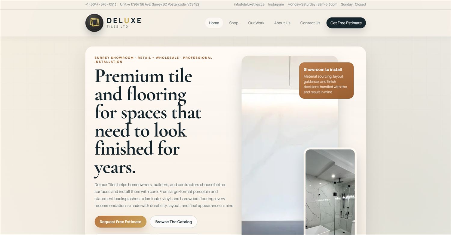 Deluxe Tiles custom website preview