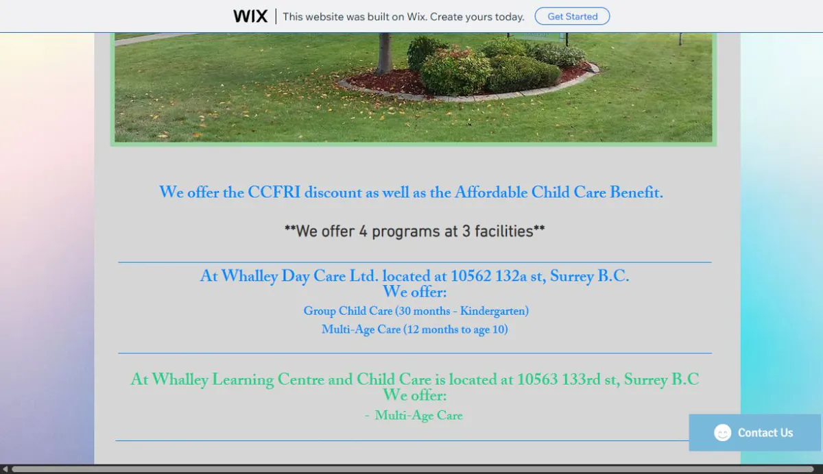 Legacy Whalley Daycare About page showing four programs, three facilities, and affordability information