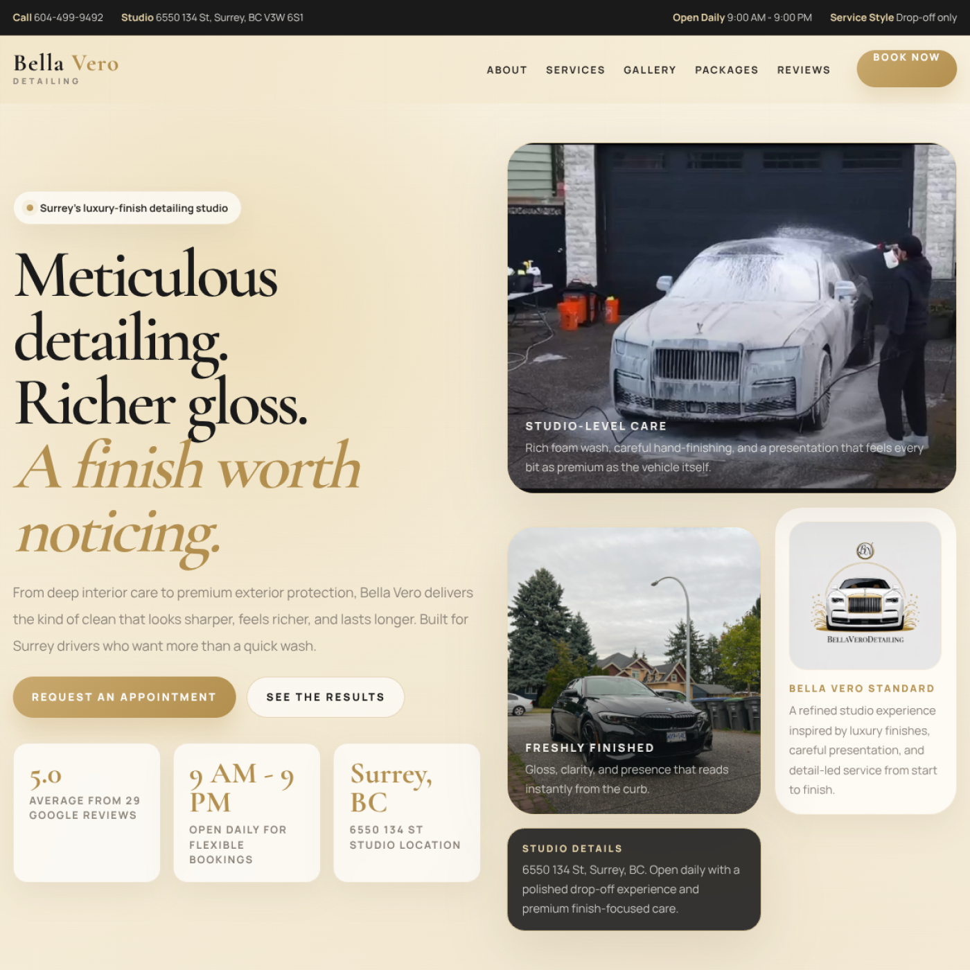 Bella Vero Detailing website preview