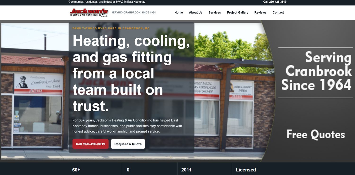 Jackson's Heating full business website preview
